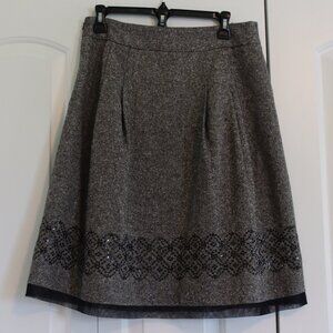 Ann Taylor Loft Sequined Twill Grey /Black A line Skirt Wool/Silk Blend Size 6